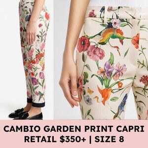 CAMBIO Botanical Print Slim Ankle Pants Cigarette Trouser Ivory Multi Women’s 8